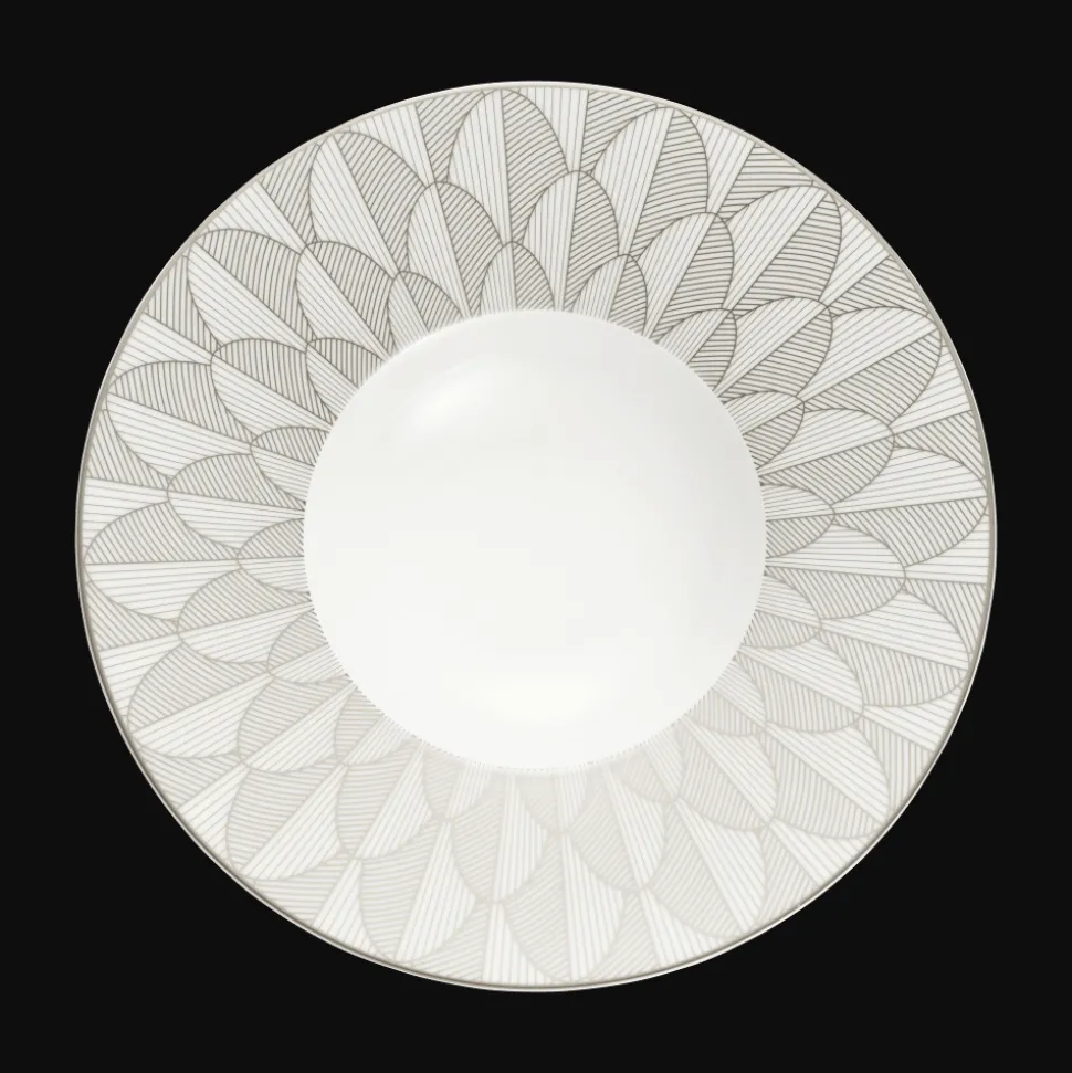Assiette creuse à aile large en porcelaine finition Platine