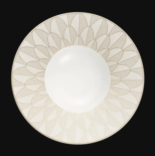 Assiette creuse à aile large en porcelaine finition Or