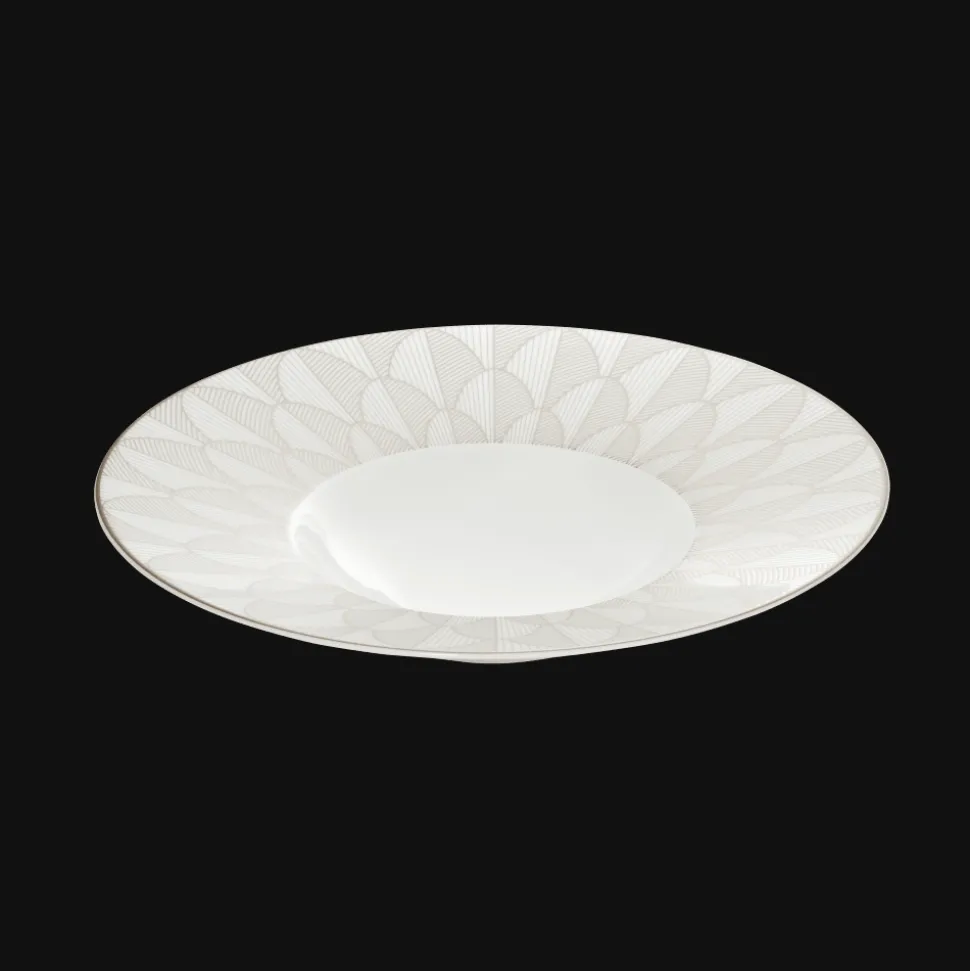 Assiette creuse à aile large en porcelaine finition Platine