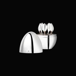 Ensemble 6 cuillères à espresso en métal argenté avec écrin - JAPON