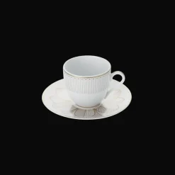 Ensemble de 2 tasses à café et soucoupes en porcelaine finition Or