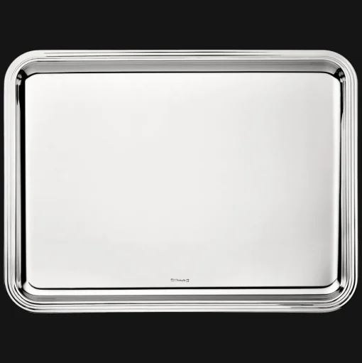 Plateau rectangulaire en métal argenté - 43 x 31 cm