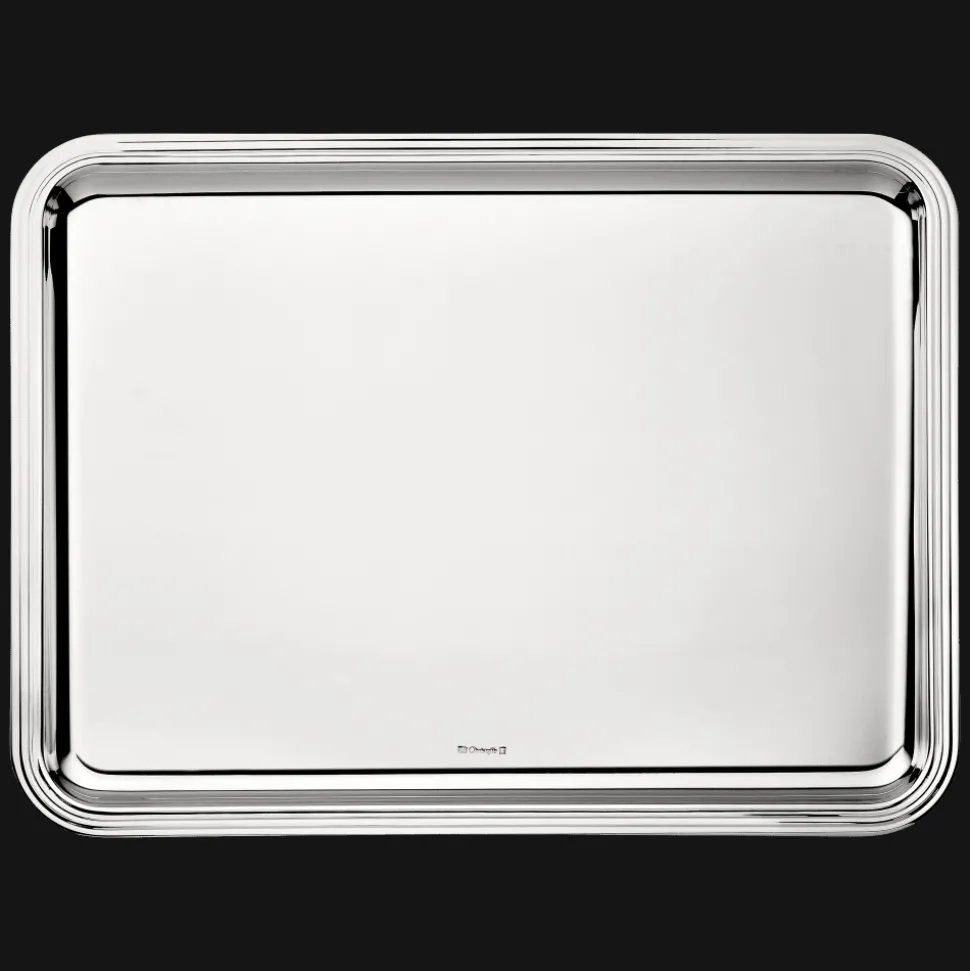 Plateau rectangulaire en métal argenté - 43 x 31 cm