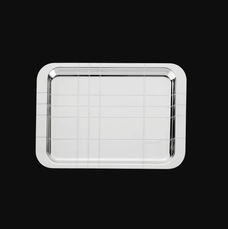 Plateau rectangulaire en métal argenté - 22 x 16 cm