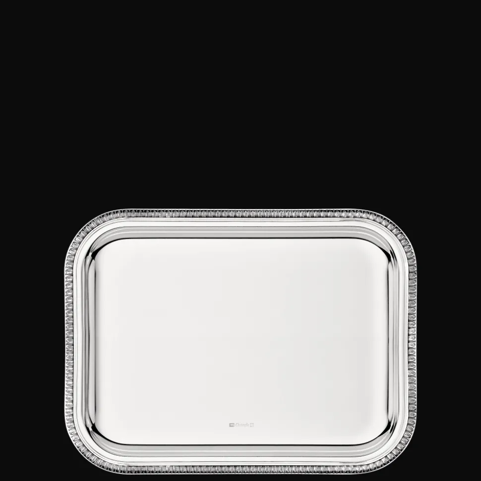 Plateau rectangulaire en métal argenté - 20 x 16 cm