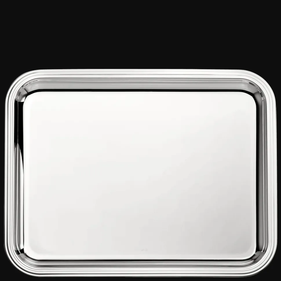 Plateau rectangulaire en métal argenté - 36 x 28 cm