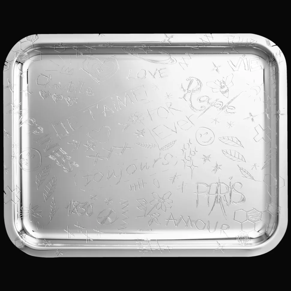Plateau rectangulaire en métal argenté - 36 x 28 cm