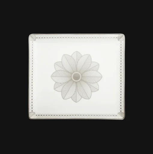 Plateau rectangulaire 22x20 cm en porcelaine finition Platine