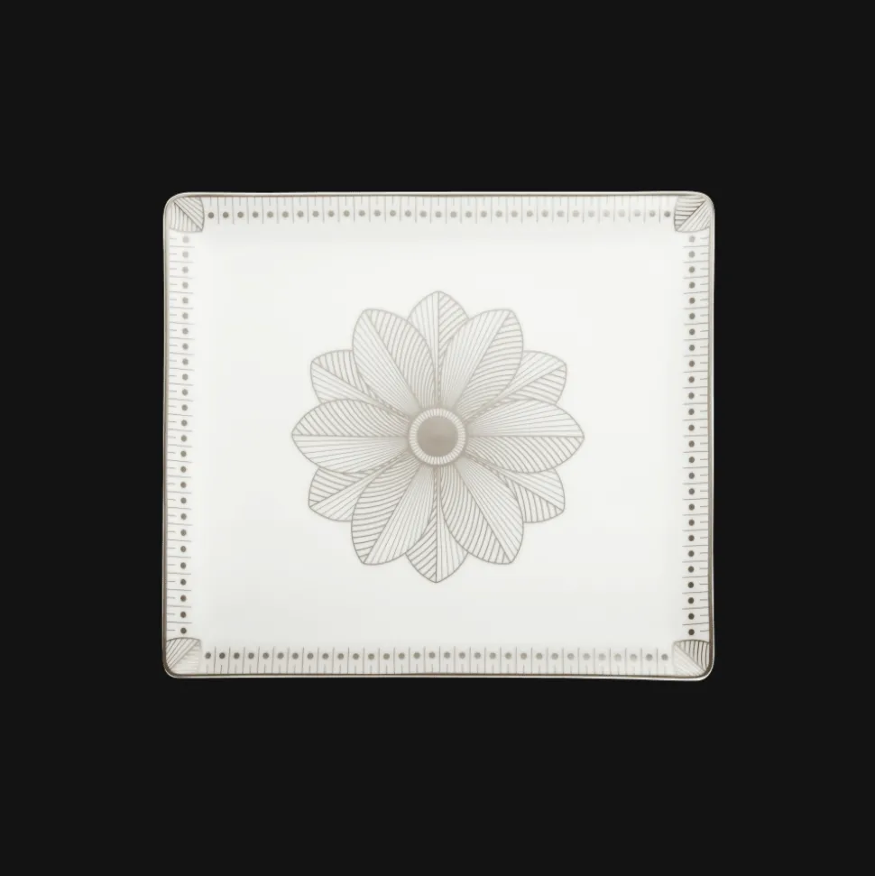 Plateau rectangulaire 22x20 cm en porcelaine finition Platine