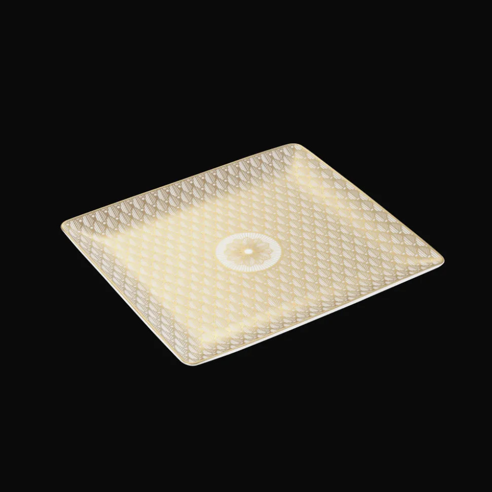 Plateau rectangulaire 17x15 cm en porcelaine finition Or