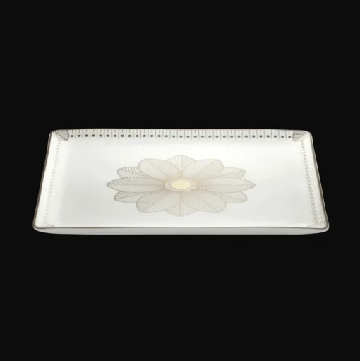 Plateau rectangulaire 22x20 cm en porcelaine finition Platine