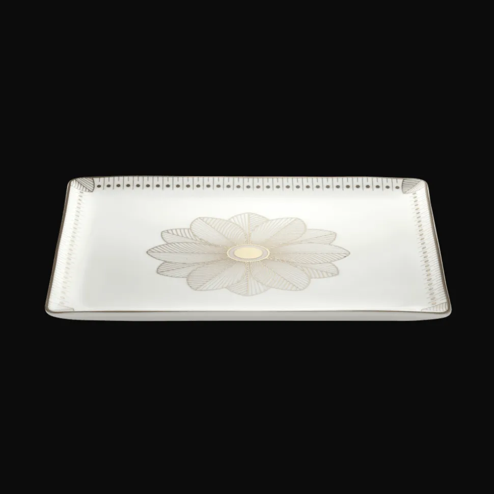 Plateau rectangulaire 22x20 cm en porcelaine finition Platine