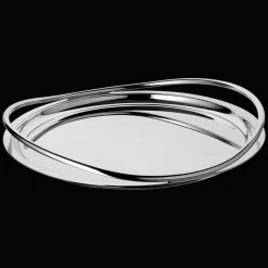 Plateau rond en métal argenté - 39 cm